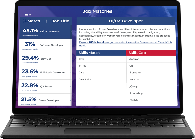 Laptop running the Skills Matching Tool